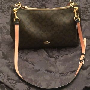 Coach large shoulder bag - brown w/pink strap
